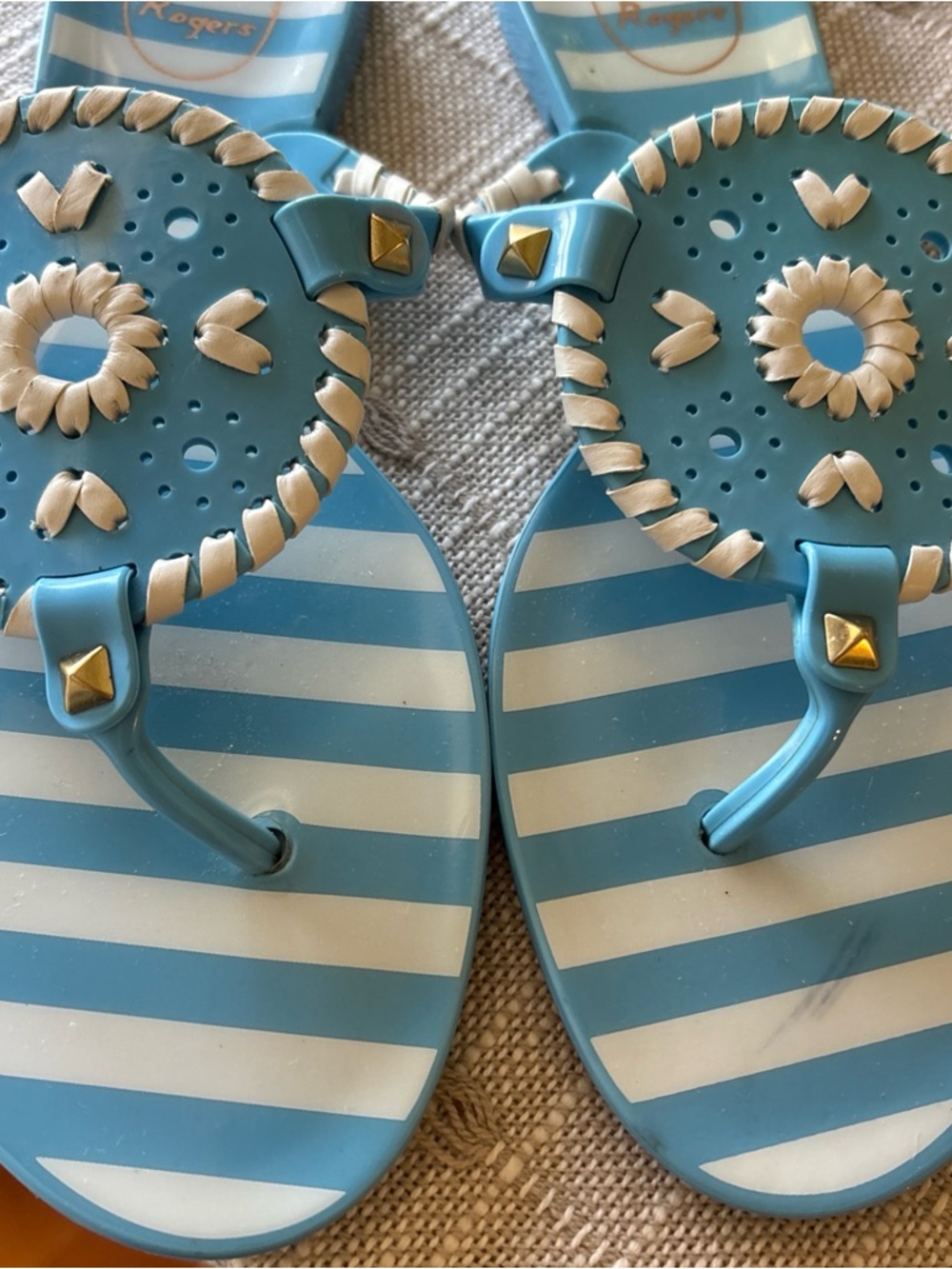 JACK ROGERS/“ GEORGICA” JELLY THONG SANDALS blue/white size 7